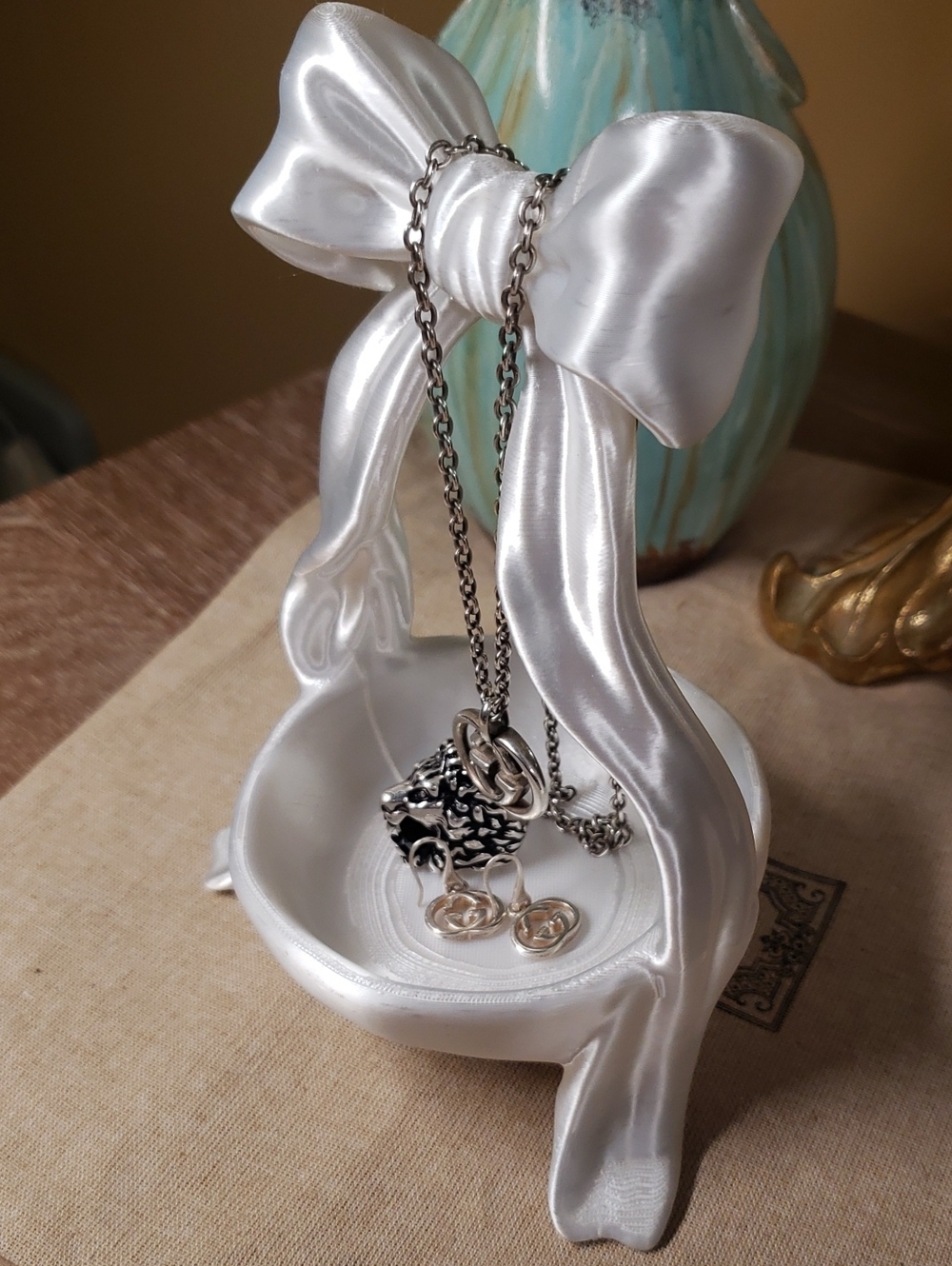 HAND CRAFTED Large Draping Bow Jewelry Keepsake Trinket Holder - Picture 5 of 7